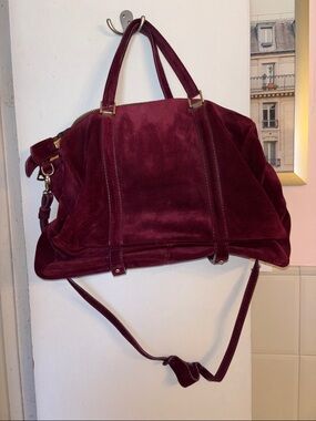 Plush Velvet Burgundy Tote Bag with Shoulder Strap